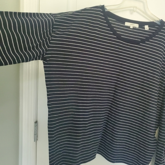 Vince Navy Blue Cotton Knit Striped Crew Neck Boxy Cut Long Sleeve T-Shirt S - Picture 6 of 12